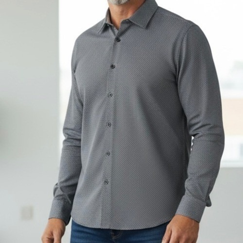 Michael Kors Mens XXL Classic Fit Gray Patterned Long Sleeve Shirt - Picture 5 of 8